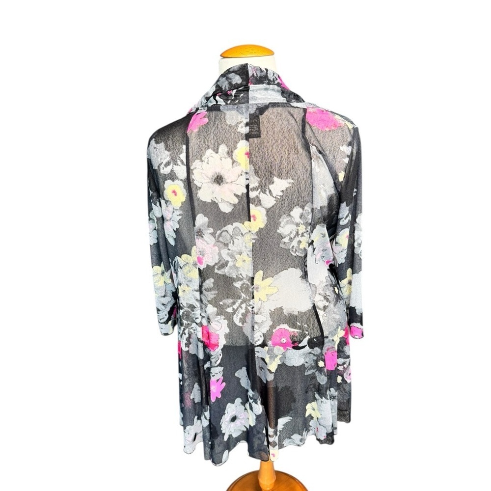 Ali Miles Floral Mesh Open Front Cardigan XL Sheer Stretch Duster Artsy AA3 - Picture 2 of 7